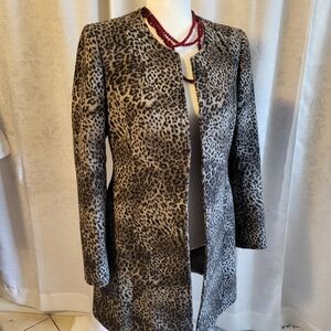 Santorelli Olga Women, Wool Jacket, Size 6, Cheetah Print, Made In Italy, Luxury